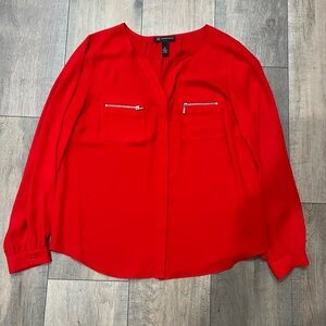 I.N.C Red Women's Top with Zipper Pockets Size 8